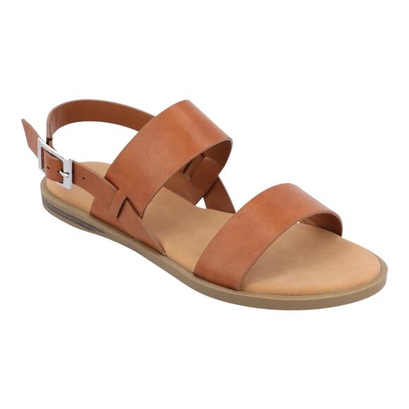 Journee Collection Women's Lavine Double Strap Flat Sandals Tan Size 8 W - Picture 1 of 4